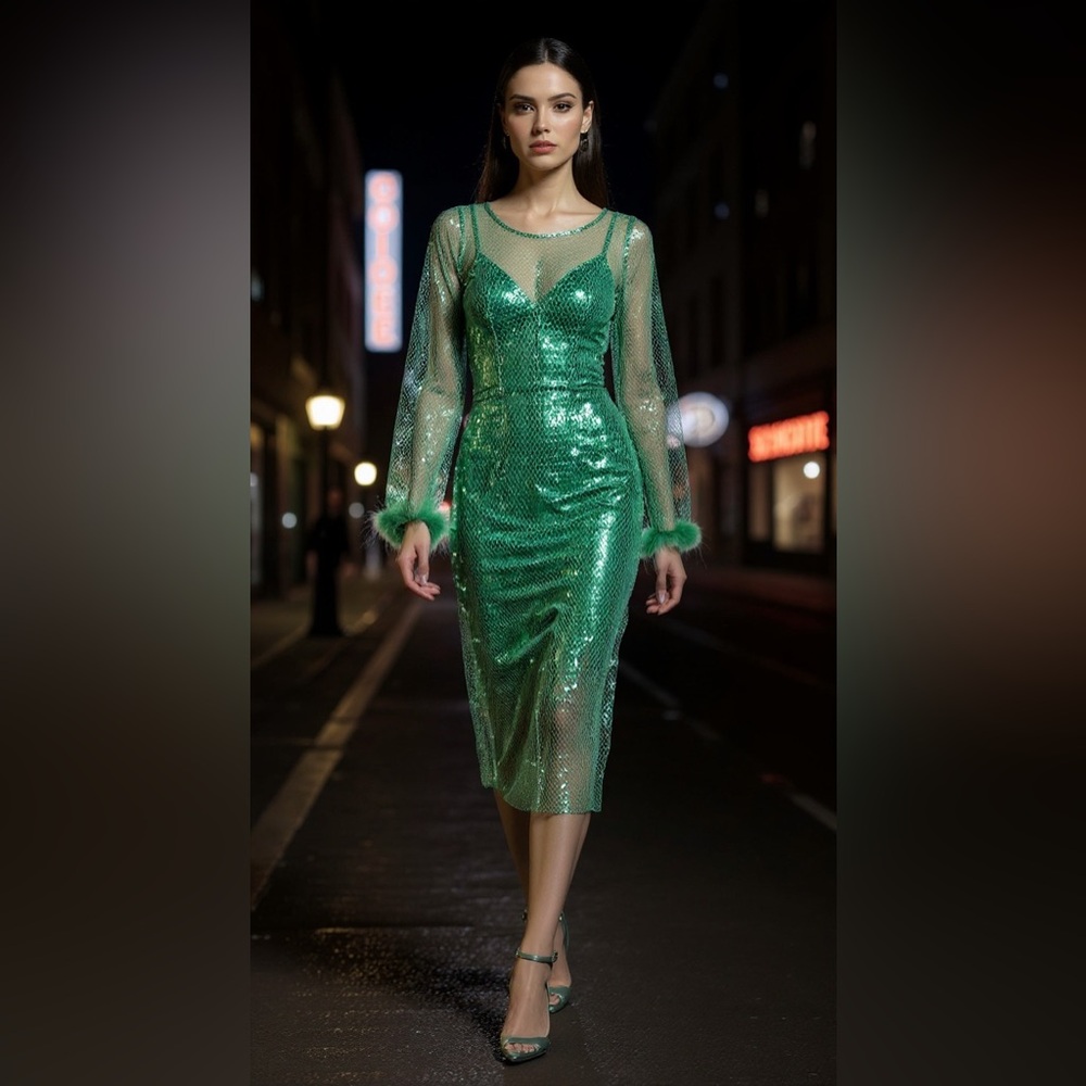 Ashley Stewart Green Fish Net Dress